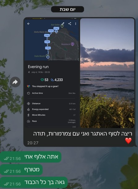 המלצה אמיתית מווצאפ — מתאמן של איתי